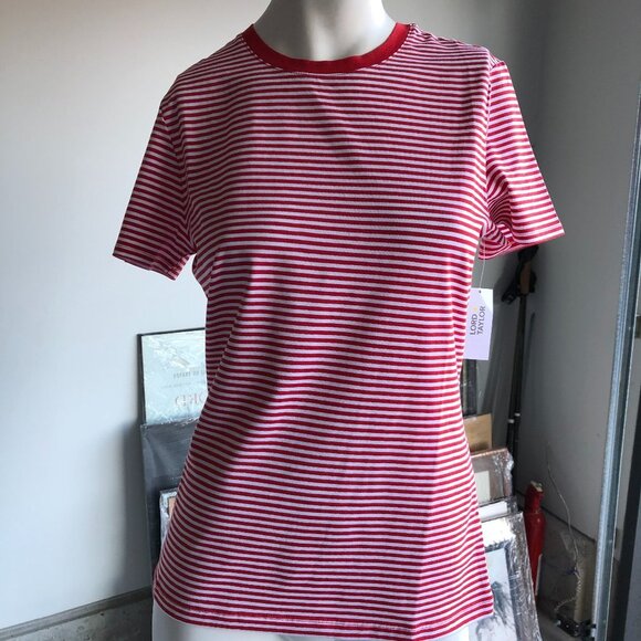 Lord & Taylor Short Sleeve Crew Neck Stripped Casual T Shirt Red + White Sz M - Picture 1 of 5